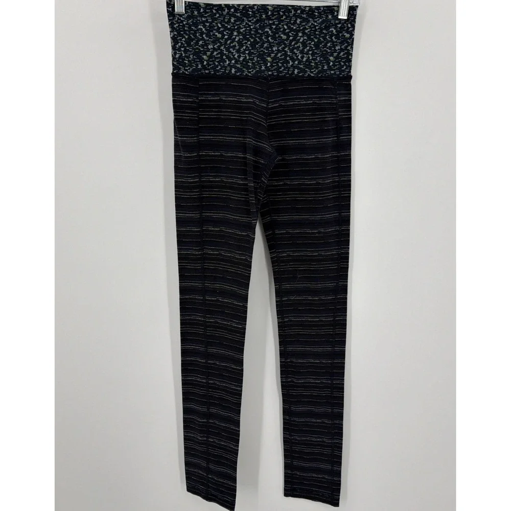 Lululemon Lulu Sz 4 Skinny Groove Pants Leggings Roll down Striped Navy Black